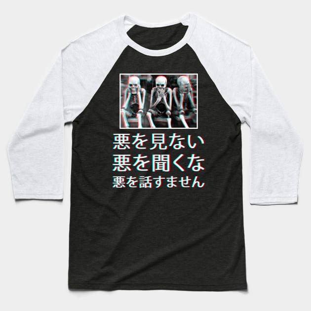 Three Wise Skeletons Japanese Baseball T-Shirt by PrimalWarfare